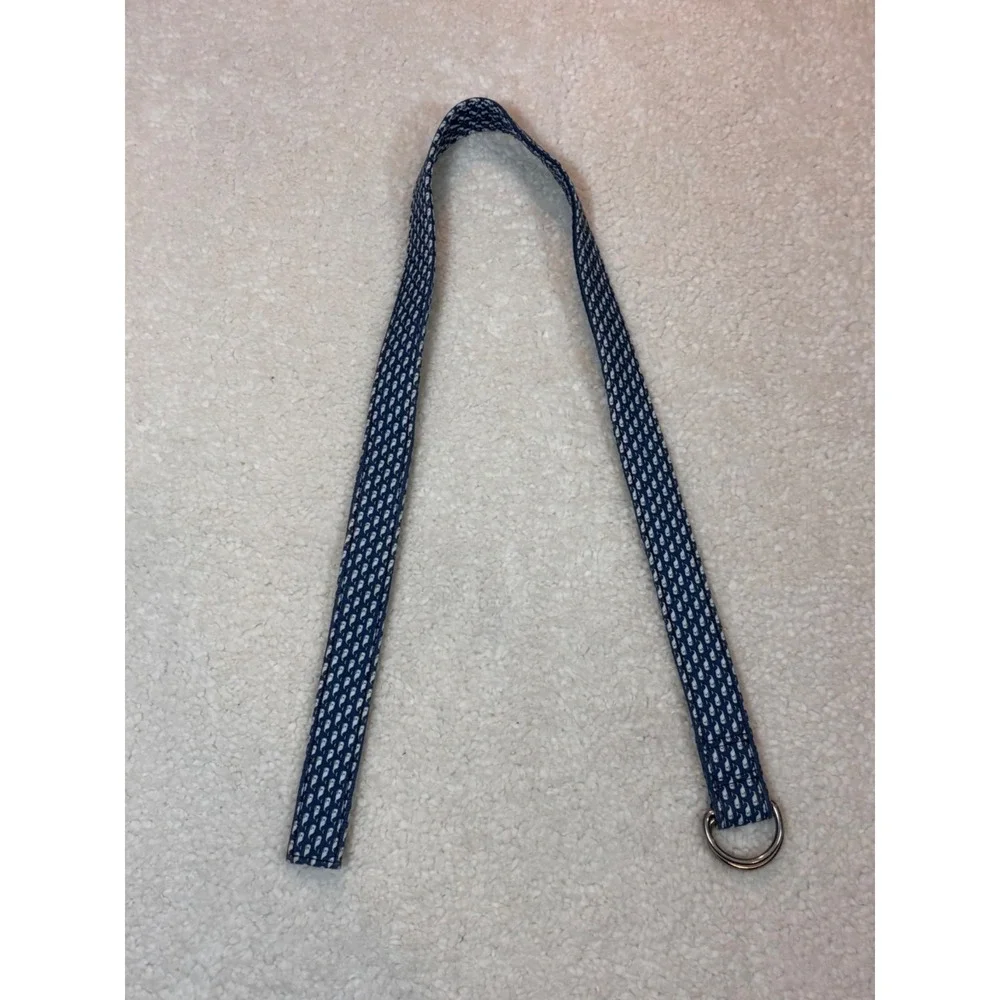Vineyard Vines D-Ring Belt Unisex Small Navy Blue White Whale Logo Cotton Preppy